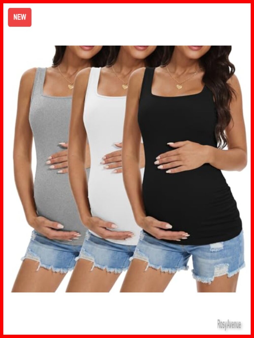 Maternity Tank Tops 3 Pack Square Neck Sleeveless Side Ruching Postpartum